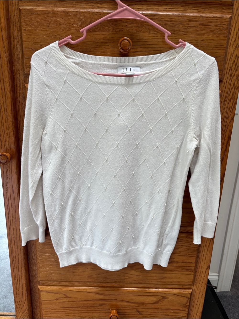 Elle Cream Diamond-Point Boatneck Sweater